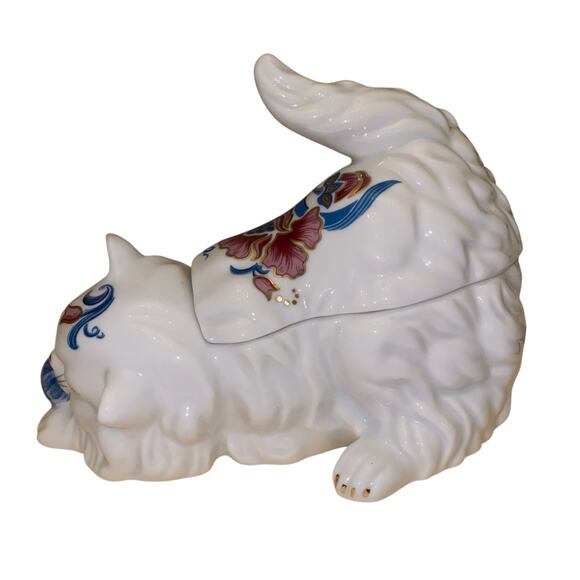 Vtg ELIZABETH ARDEN Floral Kitten Scented Candle Double Wick Two Piece Porcelain - Picture 6 of 16